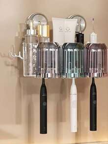 New Ins-Style Minimalist Large Capacity Suction Cup Toothbrush Holder, Bathroom Toothbrush Cup Wall Mount Storage Organizer, No Drilling Required