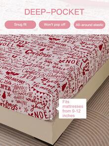 1 buah Sprei Fitted Motif Tulisan Natal, Mudah Pas untuk Kasur Tebal 9-12 Inci, Lembut, Tahan Kerut, Bernapas dan Nyaman, Cocok untuk Berbagai Ukuran Kasur, Dapat Dicuci dengan Mesin. Sprei Fitted Dekorasi Natal yang Bergaya, Penting untuk Kamar Tidur dan Asrama - MultiWarna - View 3