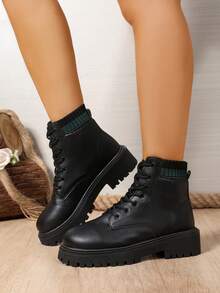 2025 New Thick Sole Retro Versatile British Style Ankle Boots For Women, Suitable For Spring And Autumn - Green - View 5