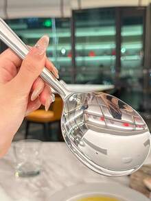 1 pieza Cuchara de servir grande de acero inoxidable, cucharón de sopa grande para el hogar, cuchara perforada redonda, adecuada para fiestas/bufés, apta para lavavajillas, accesorio de cocina, suministros para el hogar, vuelta al colegio - Multicolor - Ver 3