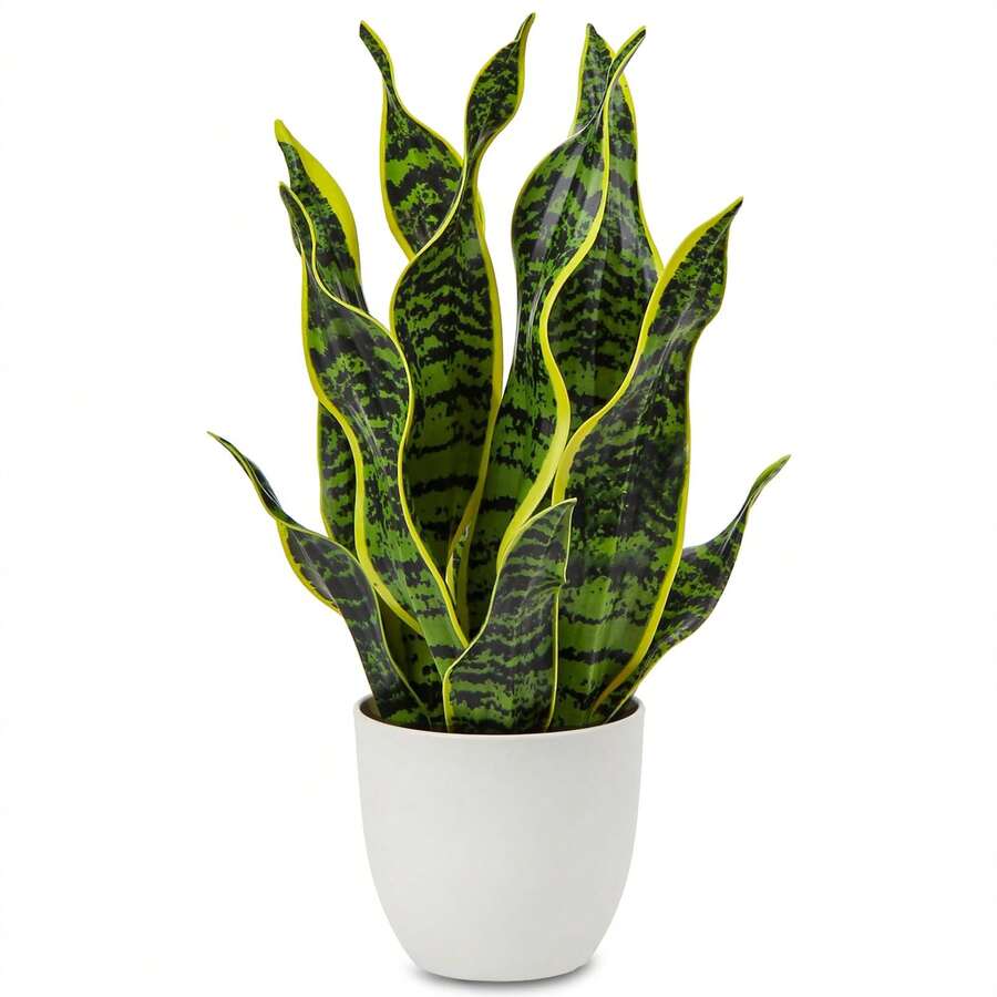 Cây lưỡi hổ nhân tạo trồng trong chậu Sansevieria Trifasciata giả, cây lưỡi hổ nhiệt đới trong chậu trắng dùng trang trí nhà cửa, văn phòng, phòng khách, quà tặng tân gia - màu xanh lá - Xem 1