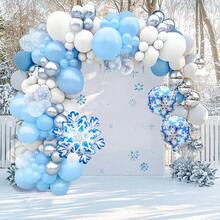 2 件/105 件圣诞雪花气球拱门和花环套件，包括雪花铝箔气球、雪花印花气球、蓝色和白色乳胶气球，适用于圣诞派对装饰、雪花主题派对、节日派对、冰雪奇缘冬季仙境生日派对装饰 - 彩色 - 查看 1