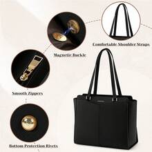 NEWHEY Handbag For Women Large Laptop Tote Bag 14 Inch Waterproof PU Leather School Ladies Handbag With Zipper Pocket Work Shoulder Bags For Shopping Office Travel Business - Multicolor - View 9