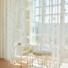 1pc Nordic Minimalist Style, White Christmas Tree Embossed Sheer Curtain, Rod Pocket Top, Exquisite Embossed Design, Lightweight Polyester Fabric, Soft, Smooth, Durable, Wrinkle-Resistant, Washable, Easy Care, Home Window Decor For Living Room, Bedroom, Dining Room, Kitchen, Christmas Party