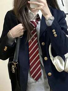 1 件条纹休闲轻商务涤纶斜条纹衬衫，适合所有季节 - 彩色 - 查看 3