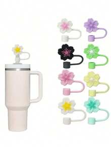 4pcs/8pcs Floral Decorative, Dust-Proof Drinking Straws Covers, Silicone Caps For Water Bottles, Reusable Straw Covers For Gifts, Parties, Home & Party Decor, Back To School Supplies