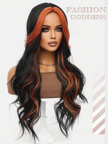 clouder Black Highlight Orange Extra Long Curly Wig 30 Inch Cosplay Wig Halloween Christmas Wig Elegant Soft Matte Hair Loose Curls Casual Outing Street Punk Wig Rock Wig Fluffy Natural Cool Girl Synthetic Heat-Resistant Fiber Wig Suitable For Women Daily Party Wig Music Festival Wig Avant-Garde College Style Wig Modern Fashion Gothic Wig - 挑染棕色 - 查看 12