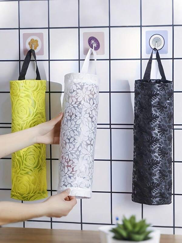 3pcs Kitchen Wall Mounted Storage Bag, Grocery Bag Holder, Mesh Hanging Storage Bag Dispenser, Foldable Garbage Bag Organizer, High-Capacity Shopping Bag Sorting Hanging Bag