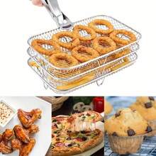 Set Of 3PCS Stainless Steel Air Fryer Grilling Rack Double Basket, 3 Layer Dehydrator Barbecue Rectangular Air Fryer Rack, Multi-Purpose Air Fryer Accessories For Kitchen Baking And Roasting - Silver - View 4