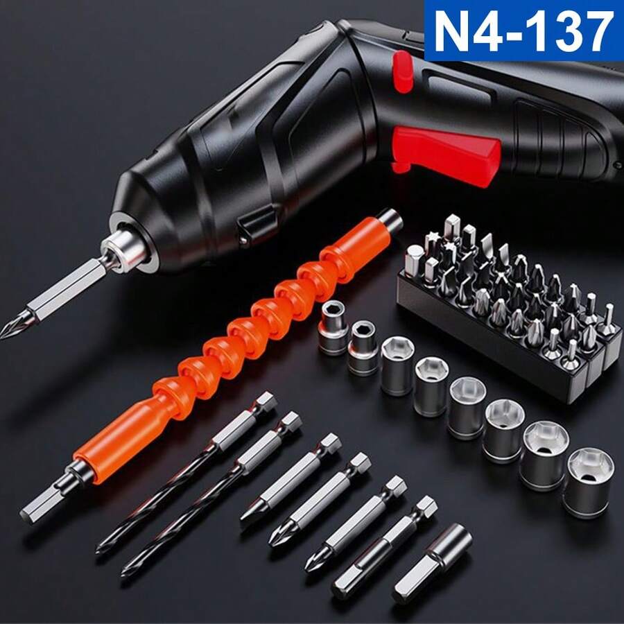 Portable Electric Drill Kit With Complete Accessories: Easy Repairs And Construction! - Black - View 1