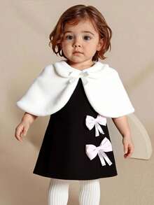 SHEIN Elladie kids 新款秋冬白色毛皮保暖内衬加厚保暖千金学院休闲日常可爱优雅女婴外套 - 彩色 - 查看 2
