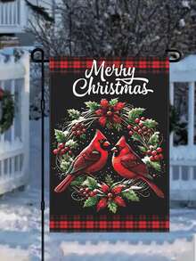 1 lá cờ sân vườn Giáng sinh hai mặt lễ hội: Thiết kế hình chim đỏ và quả tầm gửi, 11,8x17,7 inch, hoàn hảo để trang trí ngoài trời cho dịp Giáng sinh - Nhiều màu - Xem 4
