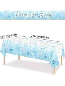 1pc Blue & White Christmas Snowflake Plastic Tablecloth (54x108 Inch) – Disposable, With Star Accents | For Christmas/New Year, Frozen Birthday & Winter Wonderland Holiday Party Decor - Multicolor - View 3