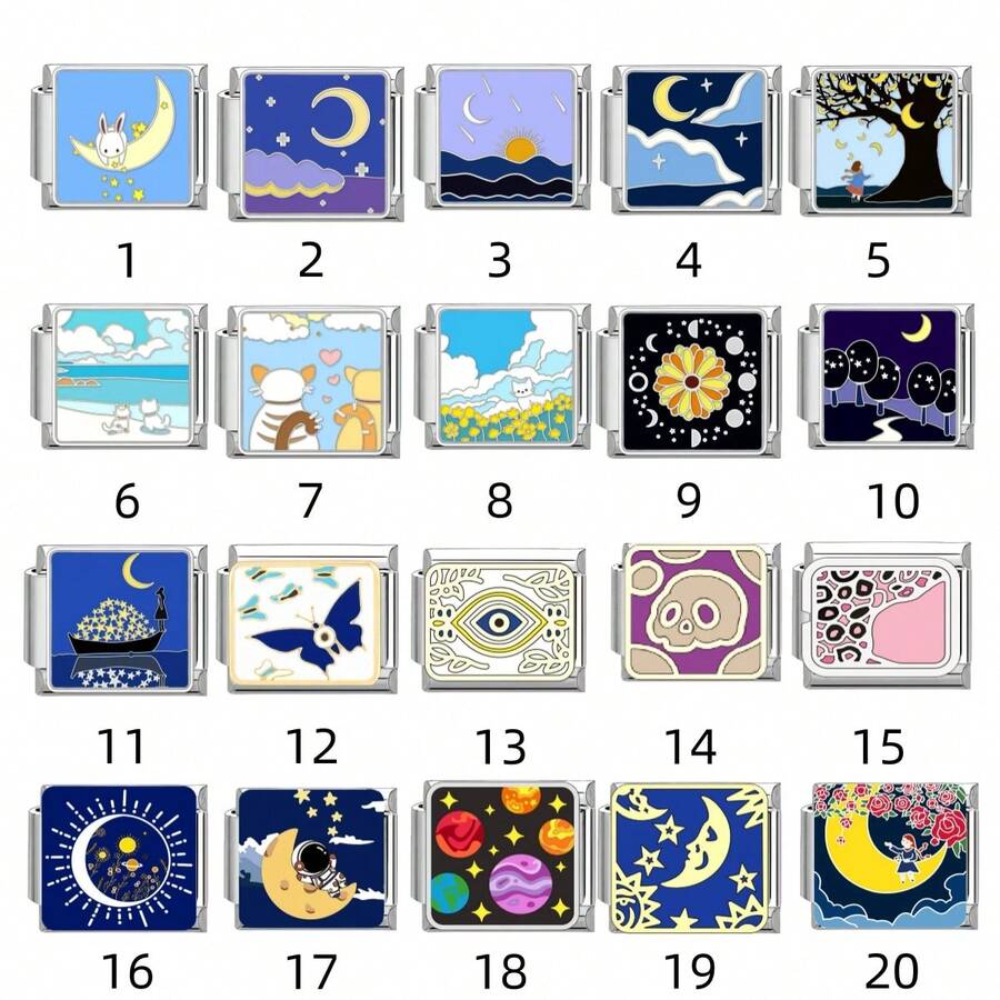 1/5/10/20/30/50pcs Stainless Steel Modular Bracelet Components, Romantic Starry Night Sky Series, DIY Detachable Bracelet Spring Cube