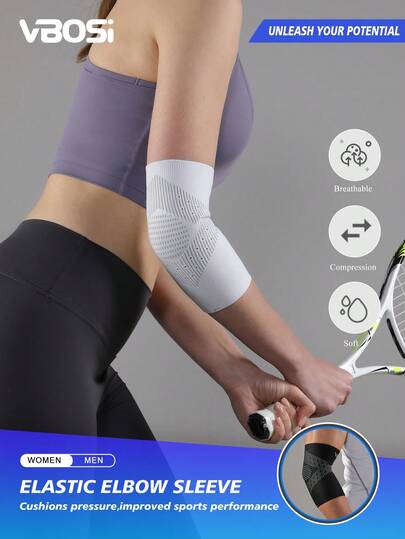VBOSI 1 pieza Manga de codo con compresión fuerte y transpirable con agujeros de aire - Soporte flexible y unisex para mujeres y hombres