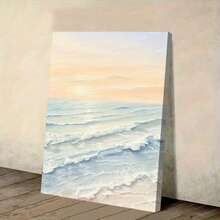 1pc, Ocean Waves Canvas Wall Art - Seascape Painting Print For Coastal Home Decor, Modern Impressionistic Nature Landscape Art In Blue & Peach Hues, Calming Stretched Wall Decor - 彩色 - 查看 1