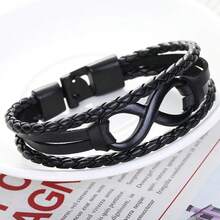 1 سوار جلد PU يحمل رمز اللانهائية للجنسين - سوار مضفر يدوي من جلد PU للأزواج، هدية بوهيمية لعيد الميلاد والذكرى السنوية