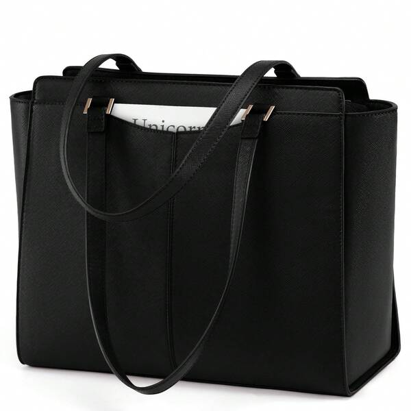 NEWHEY Handbag For Women Large Laptop Tote Bag 14 Inch Waterproof PU Leather School Ladies Handbag With Zipper Pocket Work Shoulder Bags For Shopping Office Travel Business