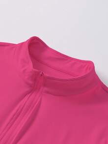 1pc Women Plus Size All Season Thumb Hole Fitted Yoga Fitness Jacket, Suitable For Running And Yoga - Hot Pink - View 9