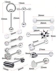 13 piezas de 14G Anillos de lengua de acero inoxidable para mujer, Joyería de piercing de lengua, Barbell de lengua, Barra de lengua, Aros con diseños de calavera/flor/bola de pico de silicona suave/CZ/aldaba/píldora de 5/8 pulgadas, regalo para San Valentín, mamá, madre, Día de la Madre - Piercing de lengua - Ver 13