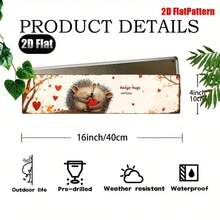 1pc Retro Hedgehog Love Metal Foil Sign - Cute 2D Flat Design With Hedgehog And Heart, 3.94 X 15.75inch , Home, Cafe, Bar Or Farmhouse Wall Decoration, Cafe Wall Art |   Pastoral Style Wall Painting |   Decorative Aluminum Foil Sign