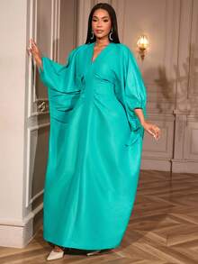 Robe longue et ample élégante pour femmes, avec col en V, manches lanternes plissées. Robe de soirée africaine de mode classieuse avec paillettes pour fête