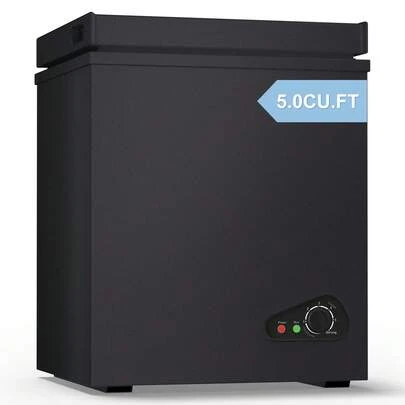TABU 5.0 Cu Ft Deep Freezer With Removable Storage Basket, Black Top Open Door Freezer With 7 Level Adjustable Temperature,7.6-6.8°F