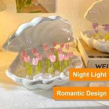 1 peça de abajur em formato de tulipa, luminária floral de plástico criativa feita à mão, abajur decorativo de mesa de cabeceira, enfeite de mesa para casa, iluminação romântica para ambiente de quarto, abajur compacto para sala de estar, luminária de aniversário em formato de tulipa. Ideal como presente de aniversário para meninas, mães ou namoradas, também adequado para o Dia dos Namorados. Perfeito para presentear, decorar a casa, compor o quarto, dar estilo à sala de estar, decorar festas e exibir em mesas.