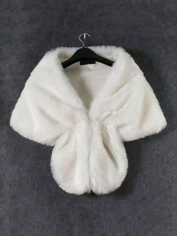 1 pièce Élégant châle de mariage de mariée en fausse fourrure longue, étole de cache-maillot. Accessoire vestimentaire gardant au chaud.