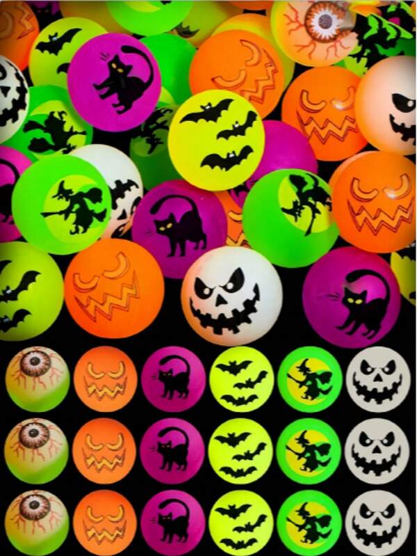 20 piezas - Pelotas saltarinas que brillan en la oscuridad, serie de Halloween que brilla en la oscuridad, pelotas saltarinas de 2 cm (0.79 pulgadas) con diseños de temas de Halloween como ojos de demonio, gato negro, murciélago y otros patrones que brillan en la oscuridad. Juguetes elásticos preferidos para fiestas, suministros a granel, premios de carnaval, regalos de cumpleaños, relleno de bolsas. El estilo de color es aleatorio, hay estilos ocultos y la imagen no se muestra por completo.