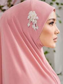 1pc Ready To Wear Instant Hijabs With Pearl Decor, Fashionable Solid Color Convenient Daily Wear Muslim Headscarf