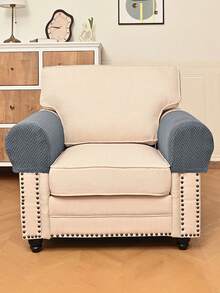 2 buah Sarung Sandaran Lengan Sofa Beludru Jacquard, Pelindung Sandaran Lengan Sofa Universal Elastis dari Bulu Poliester untuk Semua Musim, Sarung Sandaran Lengan Dekoratif - Dark Grey - View 4