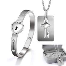 Couple Bracelet Concentric Lock Love Lock Titanium Steel Key Bracelet - Silver - View 1