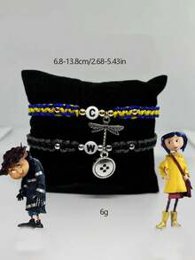 2pcs Geometric Dragonfly Button Letter Geometric Bracelet Set, Woven Resin Metal, Unisex, Suitable For Couples, Friends, Fashion Party, Daily Outfit, Party Accessories - Multicolor - View 3