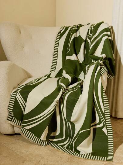 Cirelle 1 件绿色仿羊毛简约抽象提花沙发盖毯，温暖适合户外野餐、露营、宠物、办公室、简单的礼物，适合日常使用