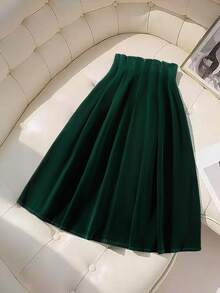 einfarbiger, lässiger, eleganter Polyester-Midi-Rock mit Strass-Schleife, geeignet für Büro, Teegesellschaft, Garten, Abenddate, Festivals, Herbst/Winter