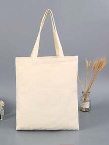 5pcs-3pcs-1pc Blank Canvas Tote Bags, Reusable Fashionable Multi-Functional Shopping Bags, Annual Meeting Gift Bags, DIY Design, Simple And Elegant, Bridesmaid Wedding Gift Bags, Student, Back To School And Teacher Bags, Perfect For Gift Promotion, Giveaways, Trade Shows And More. - White - View 2