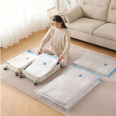 10pcs Transparent Vacuum Compression Storage Bags - Vacuum Compressed Clothes Travel Storage Bags, Lightweight Travel Dust Proof Bags, Wardrobe Storage Bags, Luggage Organizer Bags. High Quality Vacuum Storage Bags With Pump, Suitable For Travel Essentials, Clothes, Bedding, Blankets Etc. Electricity-Free Portable Vacuum Compression Bags. Home Decor, Bedroom Decor