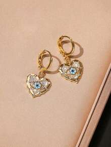 时尚个性化镀铜锆石恶魔之眼和心形吊坠项链耳环套装，女士三件套首饰套装 - 彩色 - 查看 6