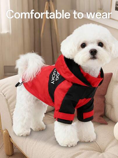 1pc Pet Dog Casual Fashionable Windbreaker Jacket, Colorblock Patchwork Minimalist Design Hooded Long Sleeve Coat For Teddy, Poodle, Small Dogs, Spring/Autumn/Winter