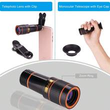 1pc Universal 8X/12X/20X Telephoto Lens Attachment, Clip-On Zoom Lens For Smartphones And Tablets, Compatible With Single Camera Lens, High Definition Photography Zoom Lens, Zoom Phone Lens With Phone Clip, For Photography And Videography