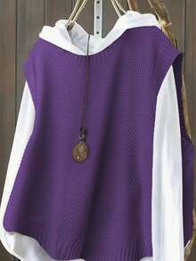 大码休闲纯色圆领针织毛衣背心