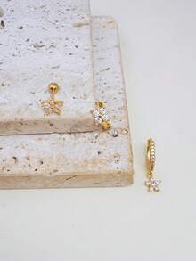 Juego de 3 piezas de pendientes de aro colgante con flor de CZ pequeña, chapado en oro de 14K hipoalergénico para trago, hélix, cartílago y perforación, joyería de regalo para mujeres y niñas