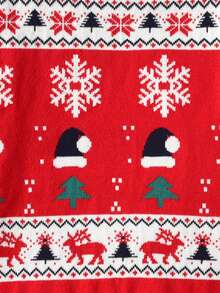 Sweter z motywem renifera i płatków śniegu dla chłopców i dziewcząt, odpowiedni na wiosnę, jesień i zimę - Czerwony - Zobacz 3