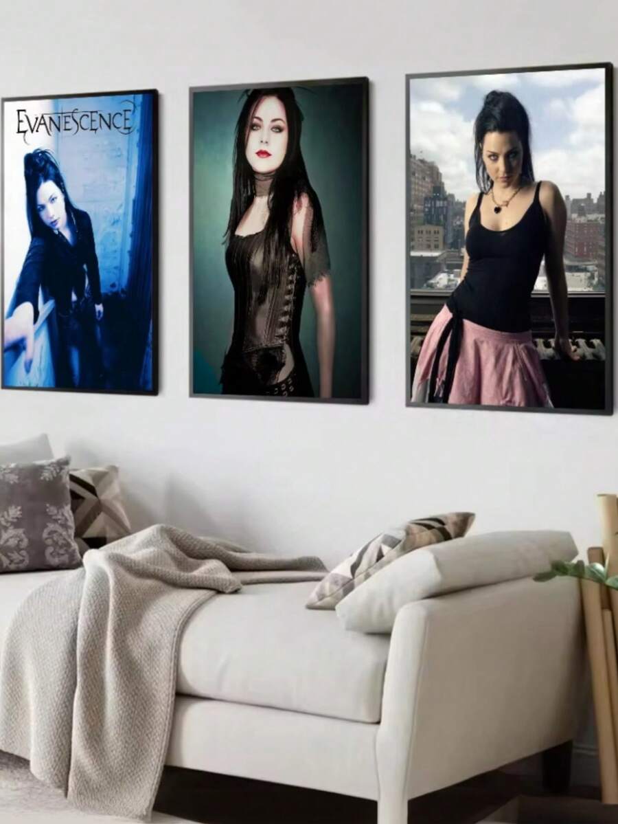 1pc Unframed, Evanescence Band Poster Self-Adhesive Art Waterproof Paper Sticker Coffee House Bar Room Wall Decor - Black and White - View 1