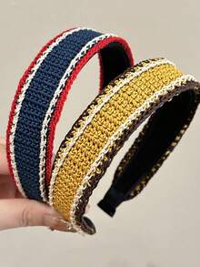 1pc Retro Contrast Color Knitted Headband, Casual Versatile Woolen Fabric High-End Autumn/Winter Hair Accessory ,Hair Band