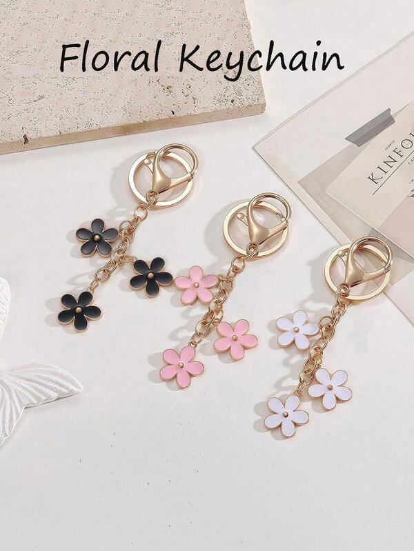 3er Set Schlüsselanhänger mit Blumen-Emaille - Süße Kawaii Taschenzubehör, Taschenanhänger für Rucksack Gepäckanhänger, ästhetische Geschenke für Frauen, Freundinnen, Valentinstag, Geburtstag, Weihnachten, Lehrertag