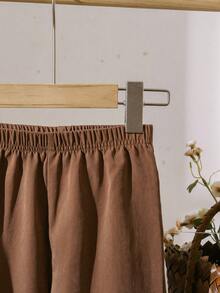 3pcs Young Girl Solid Color Frill Collar Long Sleeve Shirt, Button Design Vest And Pants Casual Set - Brown - View 7