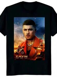 Room Under The Stairs 2025 Rapper Zayn Malik UniSexs Men's Short SLEEs Ve Crew Neck Print Pullover T Shirt - 黑色 - 查看 1