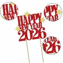 1Pc Happy New Year Cake Topper,Hello 2026,Cheers 2026,Welcome 2026,2026 Happy New Year Decorations, New Years Eve Party Decoration Supplies